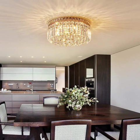 8 Light Crystal Chandelier With K9 Crystals Modern Flush Mount Ceiling Light Fixture For Bedroom Dining Living Room LED Compatible G9 Bulbs Not Included