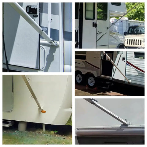 White And Grey RV Awning Bottom Bracket And Foot Assembly Kit For Camper Trailer Replacement Mount Bracket For A And E Sun Chaser Awning Arms 8300 8500 8700 9000 Series Die Cast Foot Two Pack