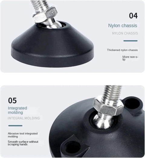Top Shelf Adjustable Leveling Feet Glide Pads With Hella Sturdy Nylon Base And No Sweat Mounting for secure installation close-up.