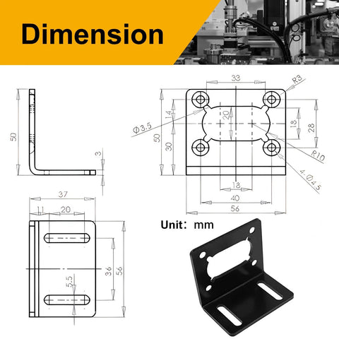 Dimensions of durable DC motor mounting bracket with M4 screw holes for 32GZ370, 40GZ495, 40GZ868, and 42GZ495 motors shown in technical drawing.