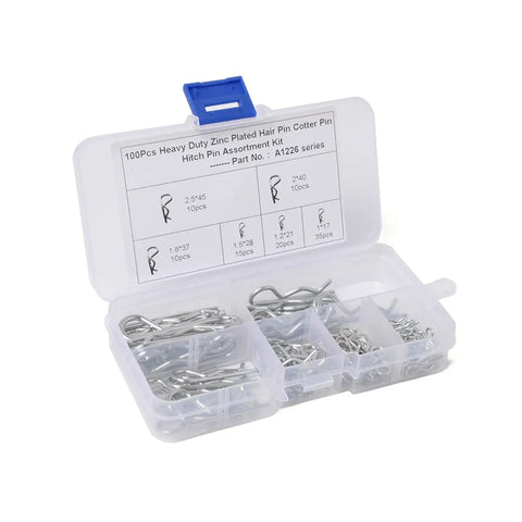 100 Piece Split Cotter Pins Kit with plastic box carbon steel galvanized clips for automotive and garage use tough and durable