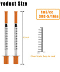 One Milliliter Syringes With Needles 30 Gauge Five Sixteenths Of An Inch 8mm U100 Individually Wrapped Thirty Pack For Lab Research And Medical Use With Clear Readouts And Precise Measurements, 1mL syringe size chart
