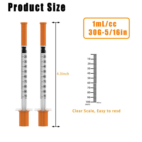 One Milliliter Syringes With Needles 30 Gauge Five Sixteenths Of An Inch 8mm U100 Individually Wrapped Thirty Pack For Lab Research And Medical Use With Clear Readouts And Precise Measurements, 1mL syringe size chart