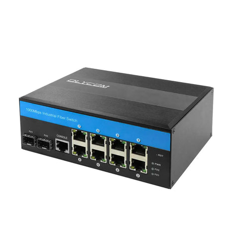 8 Port PoE Plus Industrial Gigabit Ethernet Layer 2 Managed Switch with 8 Gigabit Ports, 2 SFP Slots, for rugged environments.