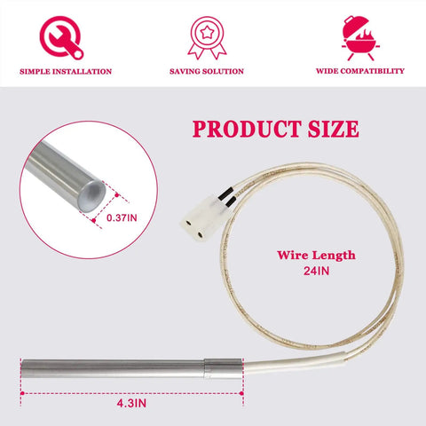 2 Pack Hot Rod Ignitor For Pit Boss And Camp Chef Wood Pellet Grills Heating Element Kit With 2 Fuses visible dimensions and cable