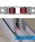 Double Wheel Window Pulley Kit with screws for 14mm slot, heavy duty stainless steel rollers in sliding window.