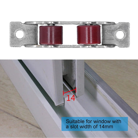 Double Wheel Window Pulley Kit with screws for 14mm slot, heavy duty stainless steel rollers in sliding window.