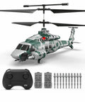 Rugged RC Helicopter With Realistic Military Look, 2.4GHz Control, Altitude Hold, One-Key Takeoff, LED Lights, 10 Launchable Missiles, Indoor Friendly Army Toy For Birthday Play, Includes 2 Batteries