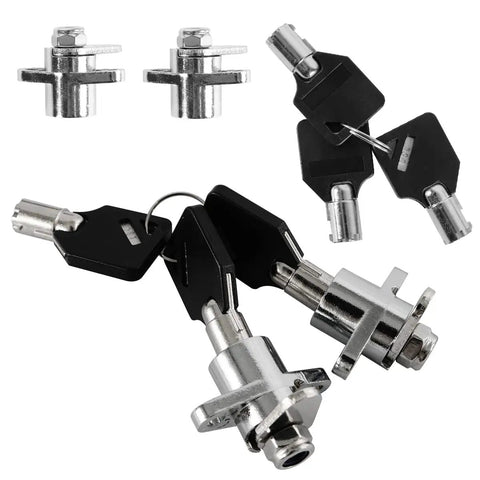Chrome Saddlebag Latch Kit With Keys And Locks, Theft Deterrent Lock Covers visible with keys and chrome latch components