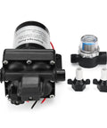 12V Diaphragm Water Pump With Self Priming Sprayer, 4 Chamber DC Electric Pump, 11.3 LPM 3.0 GPM, 55 PSI 3.8 Bar, components shown