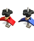 2 Pack Aluminum T-Track Hold-Down Clamps for CNC Router Tables and Masuter Series, Heavy-Duty Woodworking Clamps, Red and Blue View