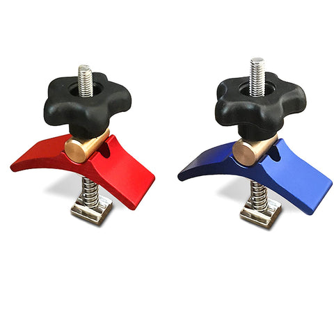 2 Pack Aluminum T-Track Hold-Down Clamps for CNC Router Tables and Masuter Series, Red and Blue, Quick Locking Action