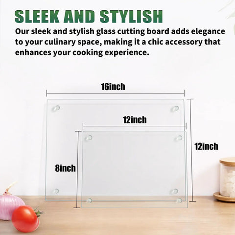Tempered Glass Cutting Boards Set For Kitchen Counters 2 Pack 16x12 And 12x8 Inches displayed on a countertop