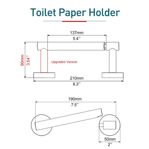 Diagram of Polished Chrome Toilet Paper Holder With Pivoting Double Posts, dimensions highlighted, heavy duty wall mount, easy roll change.