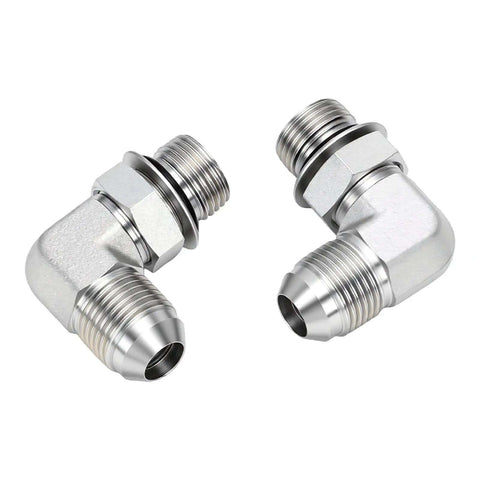 Solid Pro One Quarter Inch Hydraulic Adapter Fitting 90 Degree Elbow 37 Flare Male Thread To SAE ORB Male Interface High Pressure Connector J514 Fitment For Auto Rigs Heavy Duty Build Leak Proof Seal Works Great At Shops Gear Up Fast, silver 90-degree hydraulic adapter fittings
