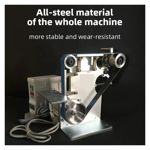 Brushless Electric Belt Sander And Grinder Featuring Adjustable Speed Plus Forward Reverse Functions Built Like A Tank For Jewelry Crafting And Workshop Sharpening Works Like A Boss showing all-steel body and motor components.