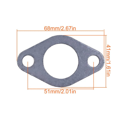 Heavy Duty Exhaust Muffler Studs And Nuts Kit For Honda GX240 GX270 GX340 GX390 Engines showing metal sealing gasket with dimensions.