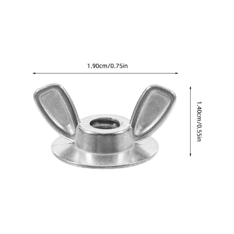 Close-up of Beefy Heavy Duty Hurricane Shutter Wing Nut with dimensions 1.90cm x 1.40cm, showing stainless steel wing nut design.