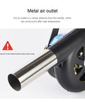 Metal air outlet of Portable Hand Crank BBQ Air Blower Manual Grill Fire Booster for Campfire and Backyard Grilling.