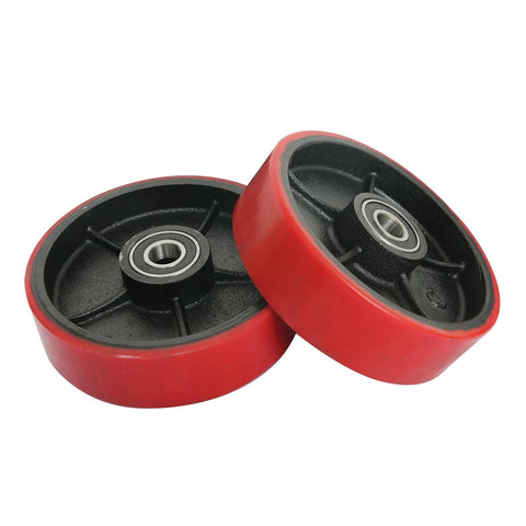 Replacement Pallet Jack Wheel Set 7x2 Inch Red Polyurethane Rollers Pair For Manual Pallet Trucks With 6204 Bearings 20mm ID 47mm OD Two Inch Hub Length