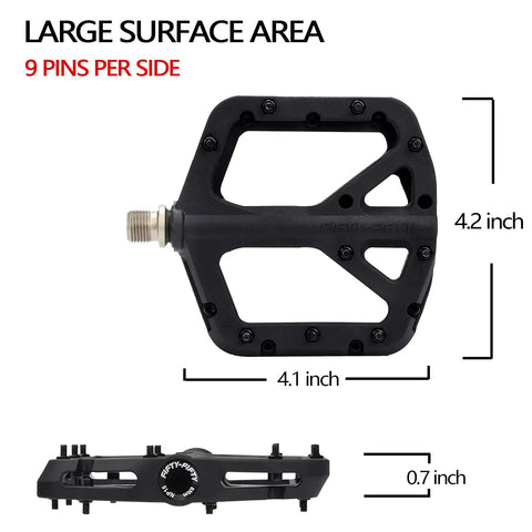 Non-Slip Mountain Bike Pedals With Lightweight Wide Flat Platform For MTB, Nylon Composite Body, Nine Sixteen Inch Spindle
