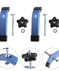 Premium M8 T Slot Hold Down Clamp Kit Blue Anodized Aluminum parts including smooth slide knobs and screws.