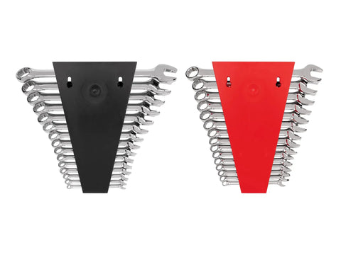 Front view of 30-Piece Combination Wrench Set with Inch and Metric Sizes, 1/4 to 1 In and 8 to 22 Mm, 15-Degree Angled Open Ends