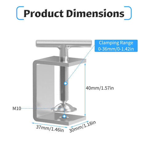 Heavy Duty Hella Tough 2 Pack Small 40mm C Clamp 304 Stainless Steel Screw Vise dimensions showing clamping range 0-36mm.