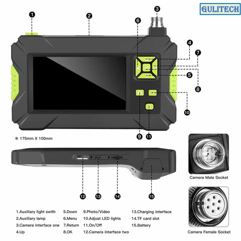 Dope 1080P HD Handheld Borescope With 4.3 Inch LCD Screen showing control buttons and camera interface for inspection.