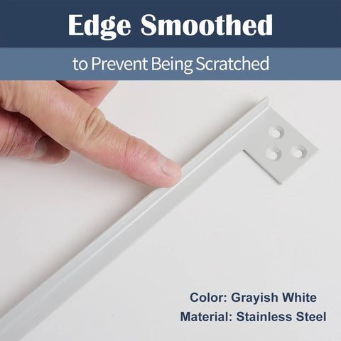 Edge smoothed grayish white heavy duty stainless steel door latch shield plate anti pry guard for outswing residential entries.