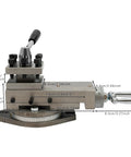AT300 metal lathe tool post assembly with quick-change tool holder in gray alloy, side view