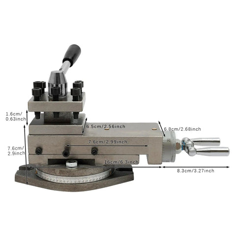 Top Shelf AT300 Compatible Mini Lathe Tool Post Assembly With Quick Swap Dial for precise turning, sturdy cast iron build.