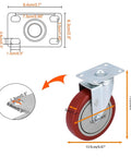 Heavy Duty 5 Inch Swivel Caster Wheels Set Of 4 No Noise 360 Degree Plate Caster With High Load Capacity 1500 Lbs Total