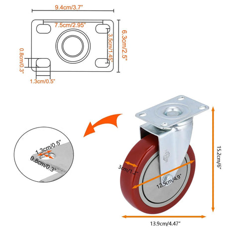 Heavy Duty 5 Inch Swivel Caster Wheels Set Of 4 No Noise 360 Degree Plate Caster With High Load Capacity 1500 Lbs Total