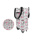 Collapsible Trolley Bag With Wheels For Groceries featuring penguin print, waterproof Oxford fabric, foldable grocery cart for supermarket use.
