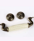 Set Of 4 4.5 Inch Ceramic Drop Handle Drawer Pulls In Antique Bronze Finish For Kitchen Cabinets And Dressers, shown disassembled