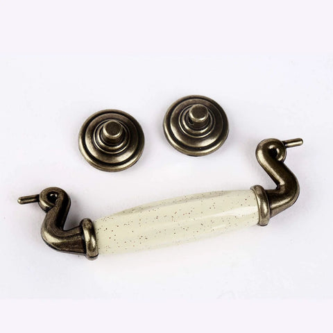Set Of 4 4.5 Inch Ceramic Drop Handle Drawer Pulls In Antique Bronze Finish For Kitchen Cabinets And Dressers, shown disassembled