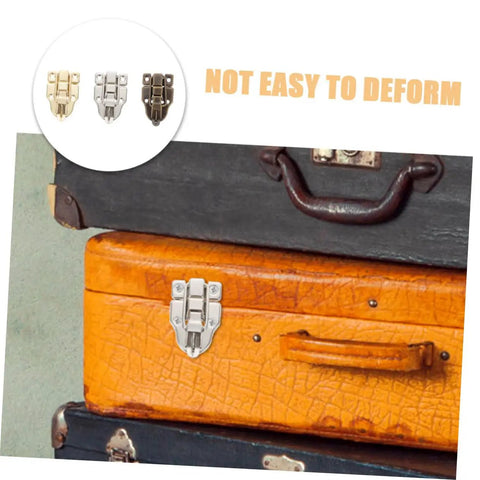 Vintage Hasp Buckles Set 15Pcs for Jewelry Boxes Durable Draw Latch Hardware on stacked vintage suitcases.