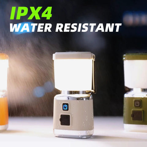 Hella Bright 1000 Lumen Rechargeable LED Camping Lantern With Four Light Modes, Magnetic Base, displayed as IPX4 Waterproof