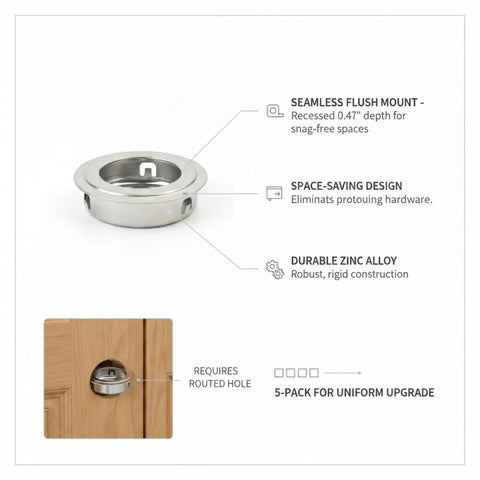 5 Pack Recessed Cabinet Pulls With 1.38 Inch Square Zinc Alloy Flush Mount Handles For Kitchen Drawers And Doors Hidden Finger Grip