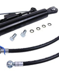 Heavy Duty Hydraulic Top Link Cat 1-1 With Locking Block For Tractors And Excavators Fits Class I And II Equipment Smooth Pin Connection Easy Install Big Job Ready hydraulic cylinder assembly with two hoses, bolts, and washers.