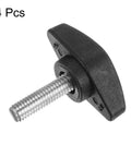 Four Pack Tee Wing Thumb Screws M6 X 20mm Standard Male Thread Black T Handle Knobs with smooth grip and threaded shaft.
