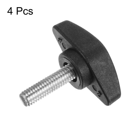 Four Pack Tee Wing Thumb Screws M6 X 20mm Standard Male Thread Black T Handle Knobs with smooth grip and threaded shaft.