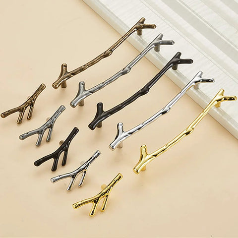 Large Vintage Tree Twig Branch Cabinet Knobs 4 Pack Zinc Alloy Drawer Pull Handles in various colors and sizes