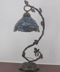Sea Blue Tiffany Style Dragonfly Stained Glass Desk Lamp With Metal Leaf Base Reading Light For Bedside And Home Office