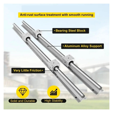 Linear Rail Set With Aluminum Guide And Two Blocks, SBR10/12 Compatible, 250mm To 1000mm Lengths, Smooth Low Friction Movement, High Rigidity For Reliable Long Hours Of Use Ideal For Precision Projects And Heavy Use; aluminum alloy rails with steel blocks