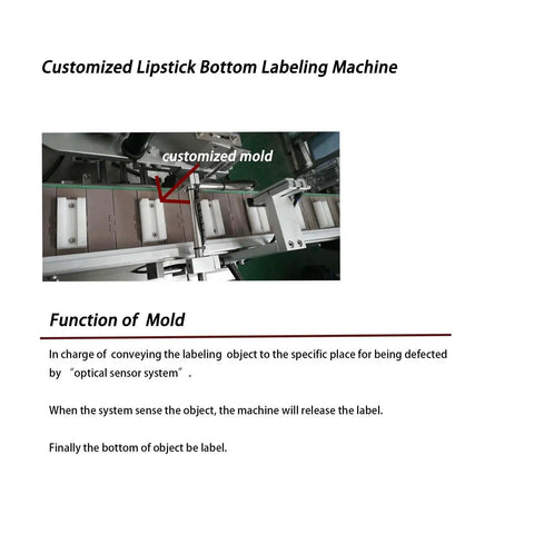 Fully Automatic Bottom Label Applicator For Cosmetic Lipstick Tubes Handles Cylindrical Square And Hexagonal Containers cranking labels with customized mold.
