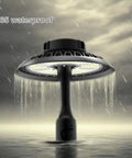 Post Top LED Area Light 150W Outdoor Lamp With 16000 Lumens 500W Equivalent super bright showcased in rainy weather