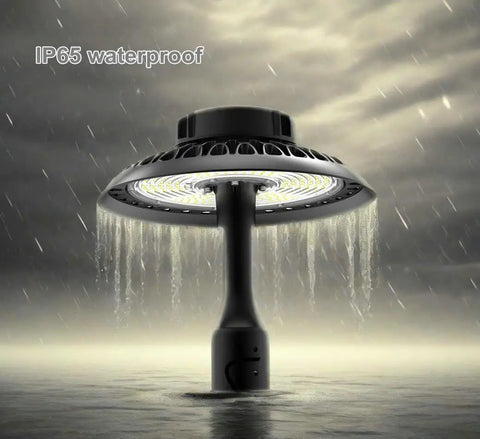 Post Top LED Area Light 150W Outdoor Lamp With 16000 Lumens 500W Equivalent super bright showcased in rainy weather