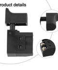 Heavy Duty Variable Speed Trigger Switch With Dead Easy Turn Knob For Electric Drill And Circular Saw Lock On Or Self Rest Mode Black Housing close-up view showing detail and connections.